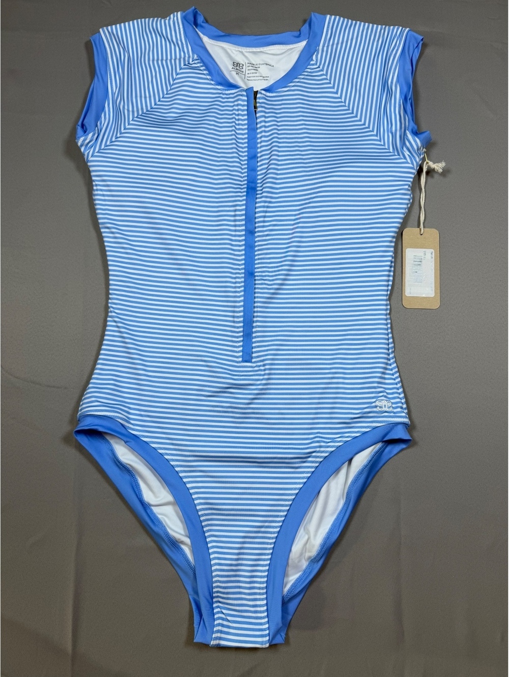 NWT Albion Fit Tuxedo One Piece Swimsuit Sand Bar Blue